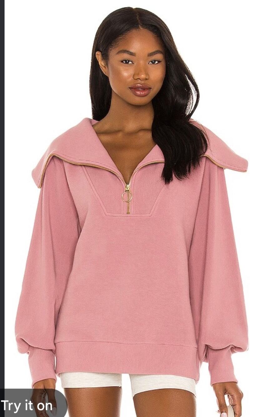 Varley Vine Half-Zip Pullover in Light Pink Color Size Small Ribbed Blush